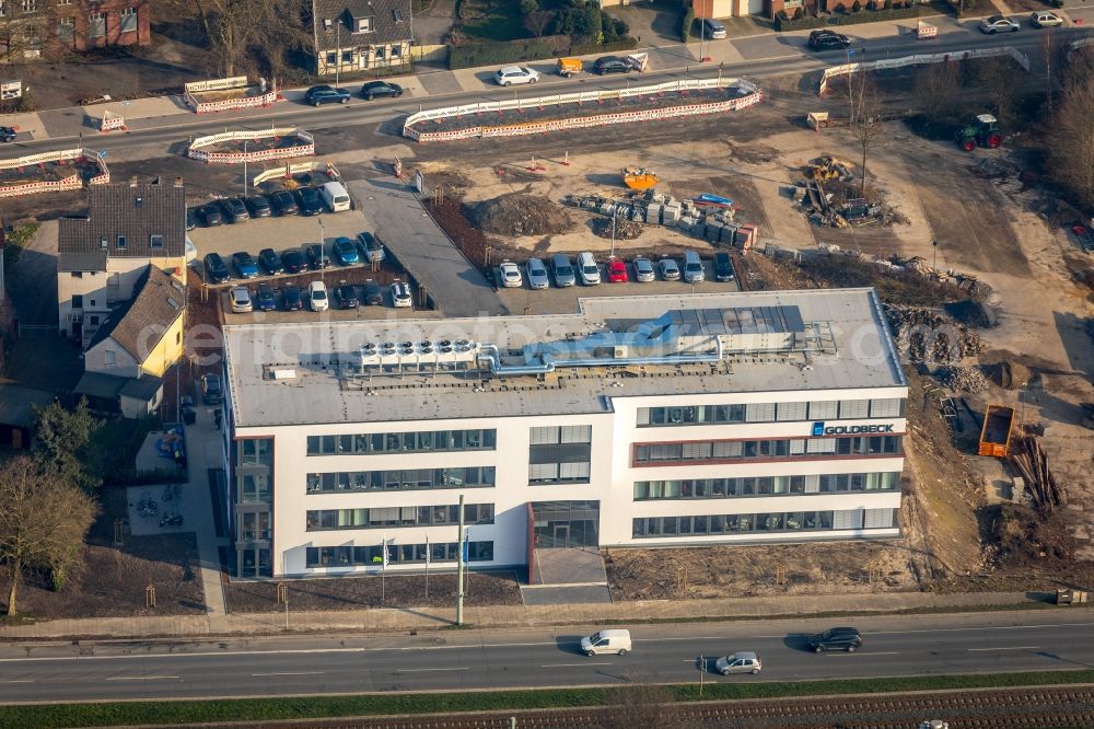 Bochum from above - Construction site to build a new office and commercial building office 51A?7 of Goldbeck West GmbH in the district Laer in Bochum in the state North Rhine-Westphalia, Germany