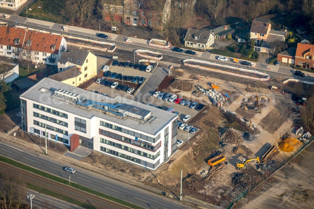 Aerial photograph Bochum - Construction site to build a new office and commercial building office 51A?7 of Goldbeck West GmbH in the district Laer in Bochum in the state North Rhine-Westphalia, Germany