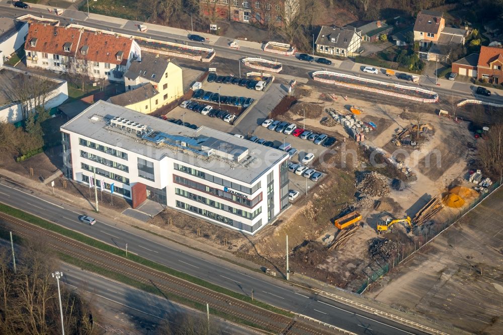 Bochum from above - Construction site to build a new office and commercial building office 51A?7 of Goldbeck West GmbH in the district Laer in Bochum in the state North Rhine-Westphalia, Germany