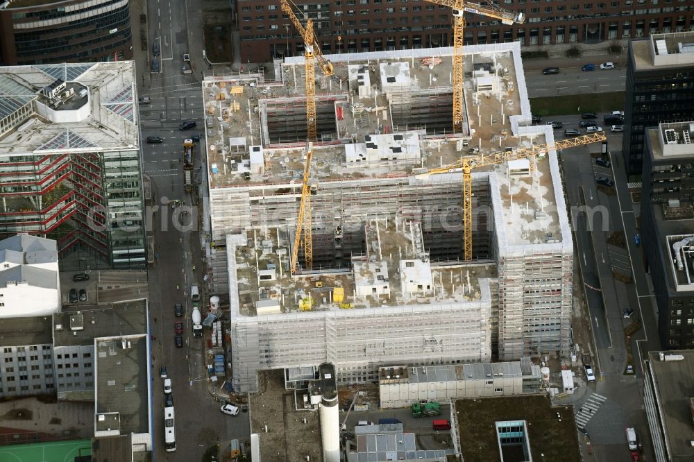 Hamburg from the bird's eye view: Construction site to build a new office and commercial building of Olympus Campus on Heidenkonpsweg - Wendenstrasse in Hamburg, Germany