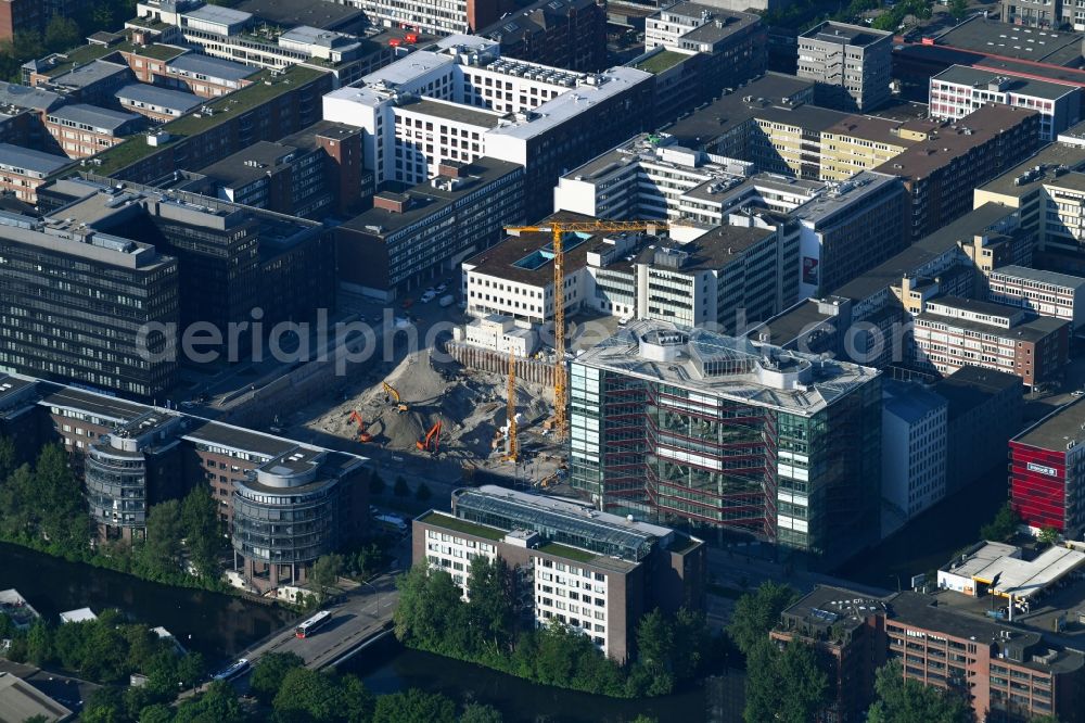 Aerial image Hamburg - Construction site to build a new office and commercial building of Olympus Europa SE & Co. KG on Heidenkonpsweg - Wendenstrasse in Hamburg, Germany