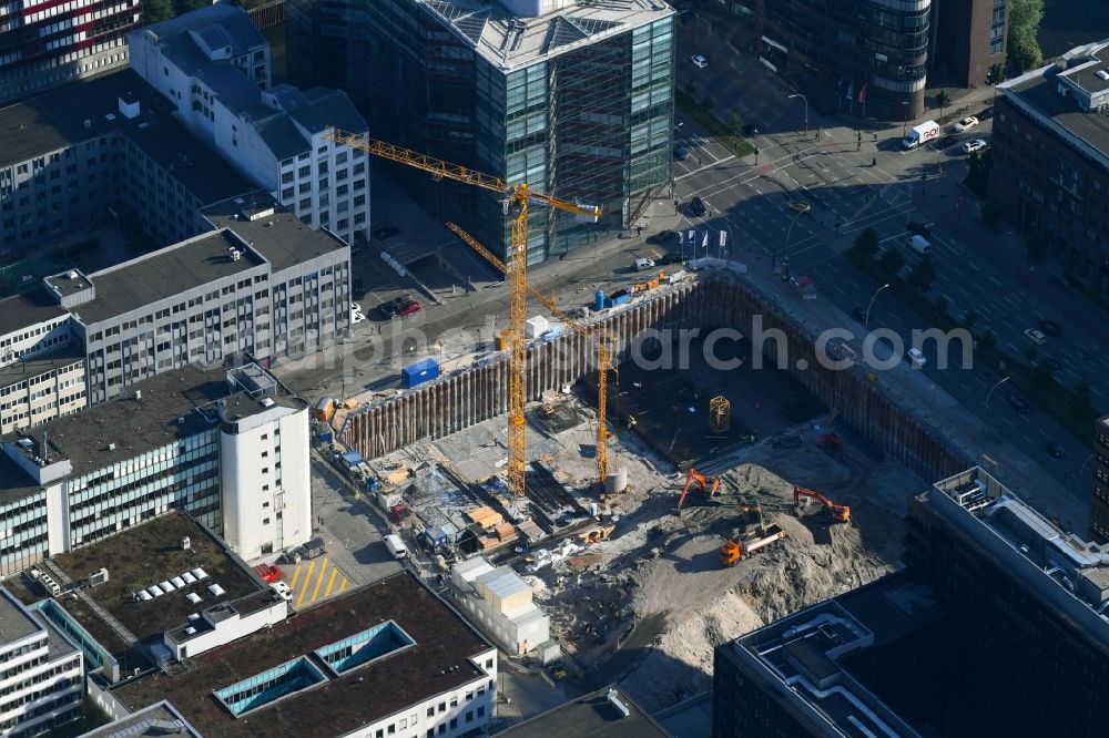 Aerial image Hamburg - Construction site to build a new office and commercial building of Olympus Europa SE & Co. KG on Heidenkonpsweg - Wendenstrasse in Hamburg, Germany