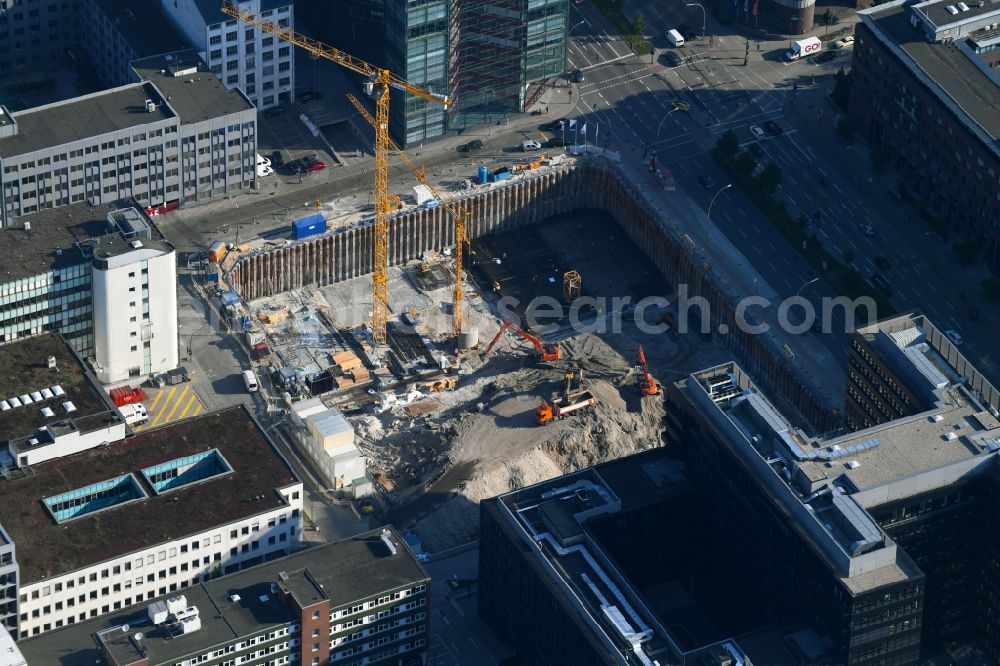 Aerial photograph Hamburg - Construction site to build a new office and commercial building of Olympus Europa SE & Co. KG on Heidenkonpsweg - Wendenstrasse in Hamburg, Germany