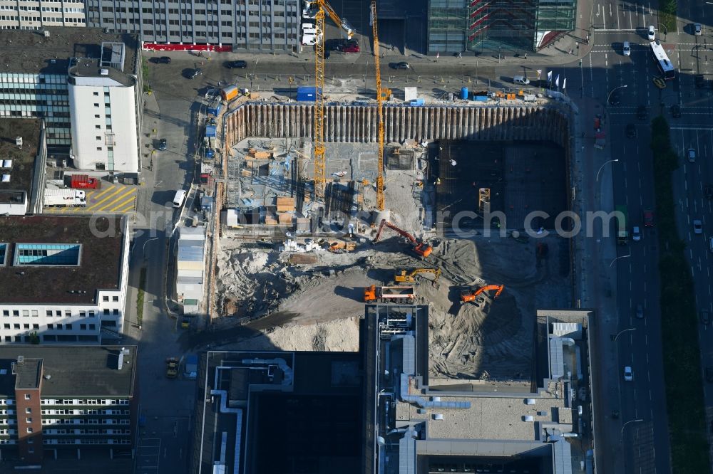 Hamburg from above - Construction site to build a new office and commercial building of Olympus Europa SE & Co. KG on Heidenkonpsweg - Wendenstrasse in Hamburg, Germany