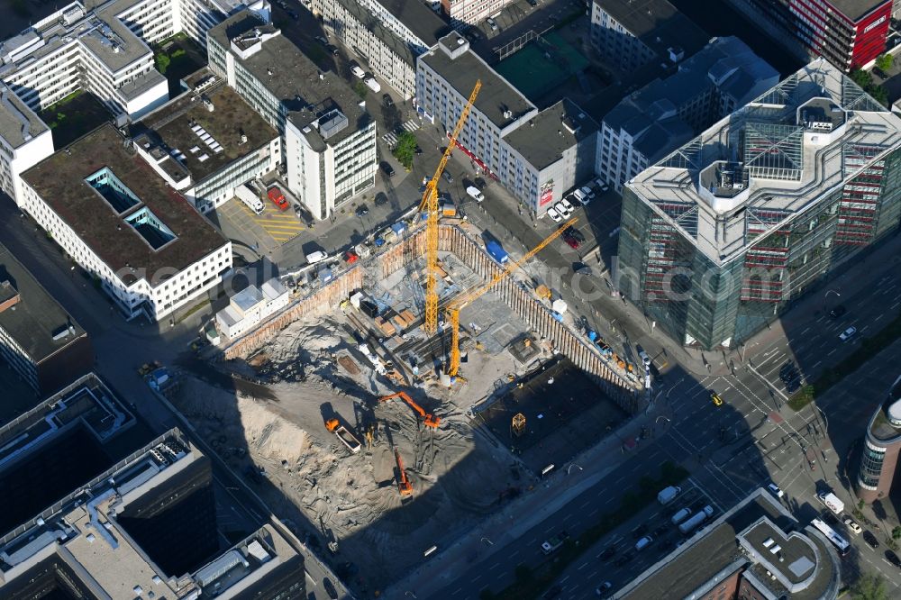 Aerial image Hamburg - Construction site to build a new office and commercial building of Olympus Europa SE & Co. KG on Heidenkonpsweg - Wendenstrasse in Hamburg, Germany