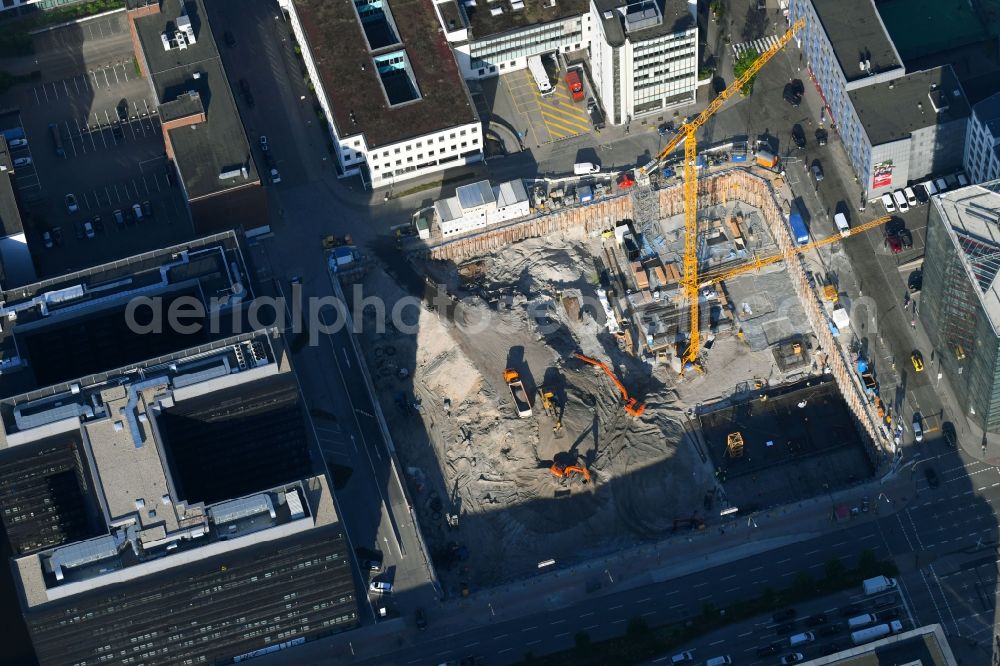 Aerial photograph Hamburg - Construction site to build a new office and commercial building of Olympus Europa SE & Co. KG on Heidenkonpsweg - Wendenstrasse in Hamburg, Germany