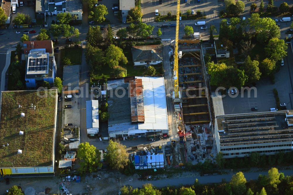 München from the bird's eye view: Construction site to build a new office and commercial building on Neumarkter Strasse in the district Berg am Laim in Munich in the state Bavaria, Germany