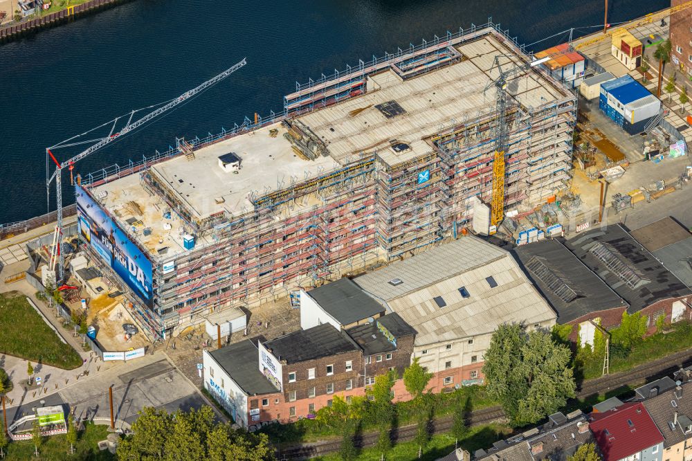 Aerial photograph Dortmund - Construction site to build a new office and commercial building on street Speicherstrasse - Hafenpromenade in the district Hafen in Dortmund at Ruhrgebiet in the state North Rhine-Westphalia, Germany