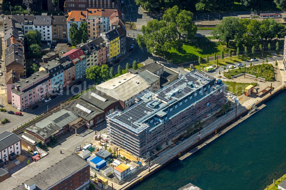 Aerial photograph Dortmund - Construction site to build a new office and commercial building on street Speicherstrasse - Hafenpromenade in the district Hafen in Dortmund at Ruhrgebiet in the state North Rhine-Westphalia, Germany