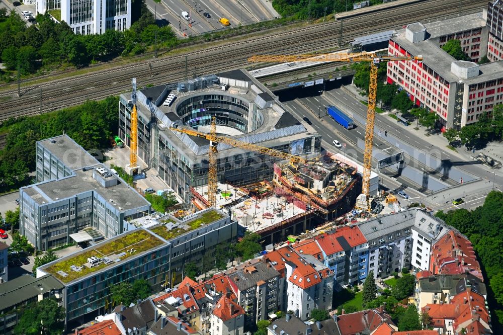 Aerial photograph München - Construction site to build a new office and commercial building Ridlerstrasse corner Garmischer Strasse in the district Schwanthalerhoehe in Munich in the state Bavaria, Germany