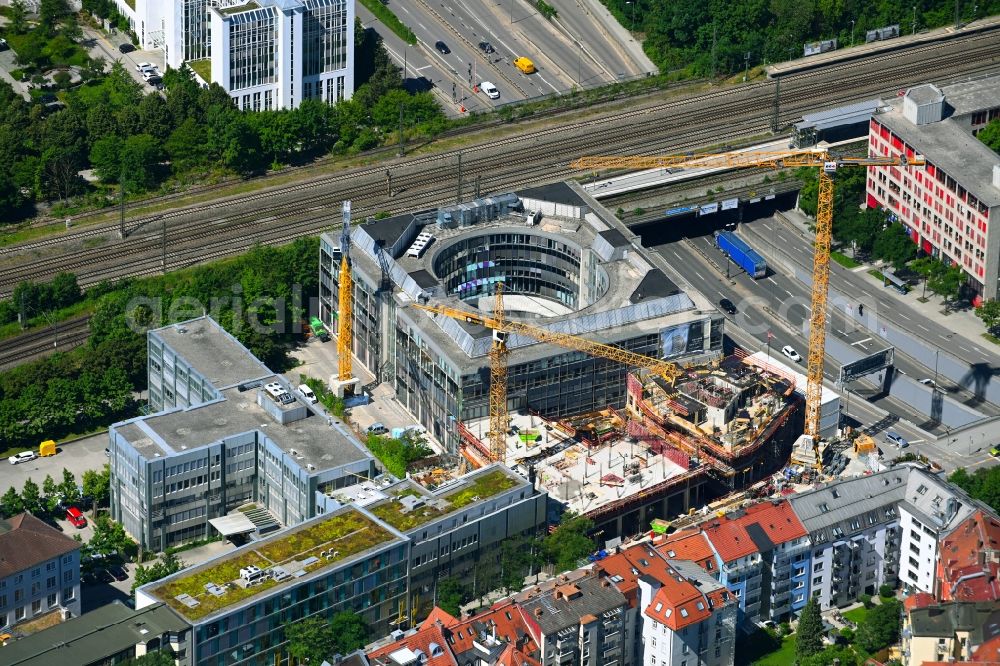 München from above - Construction site to build a new office and commercial building Ridlerstrasse corner Garmischer Strasse in the district Schwanthalerhoehe in Munich in the state Bavaria, Germany