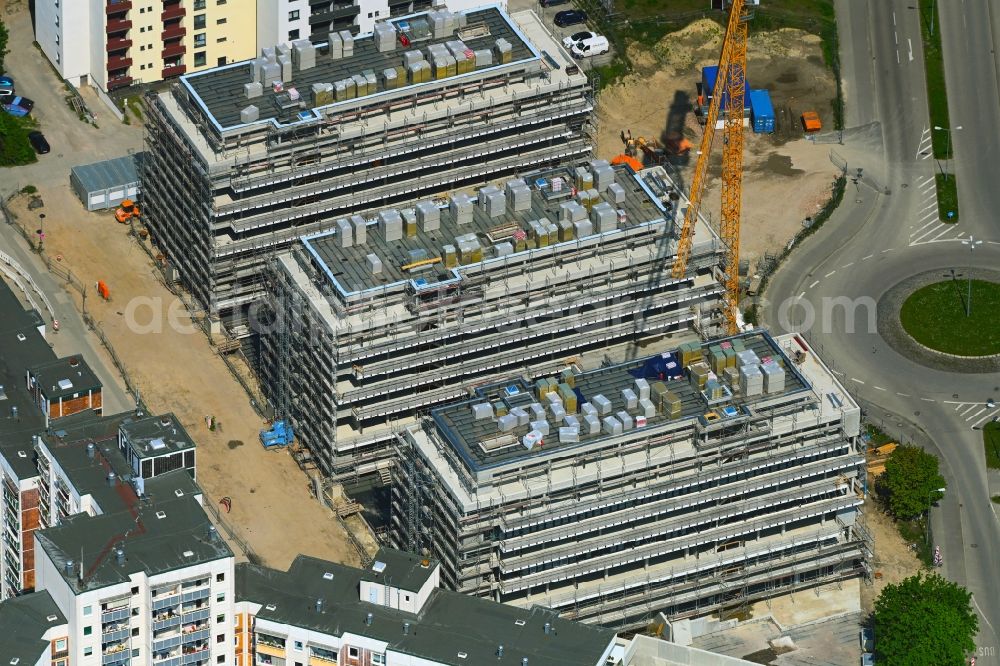 Aerial image Rostock - Construction site to build a new office and commercial building on Bahnhofsvorplatz in the district Suedstadt in Rostock in the state Mecklenburg - Western Pomerania, Germany