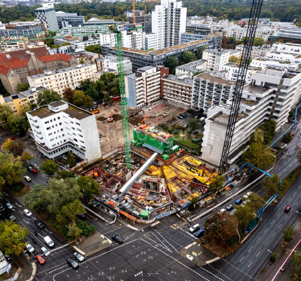 Aerial photograph Berlin - Construction site to build a new office and commercial building on Kurfuerstenstrasse in the district Tiergarten in Berlin, Germany