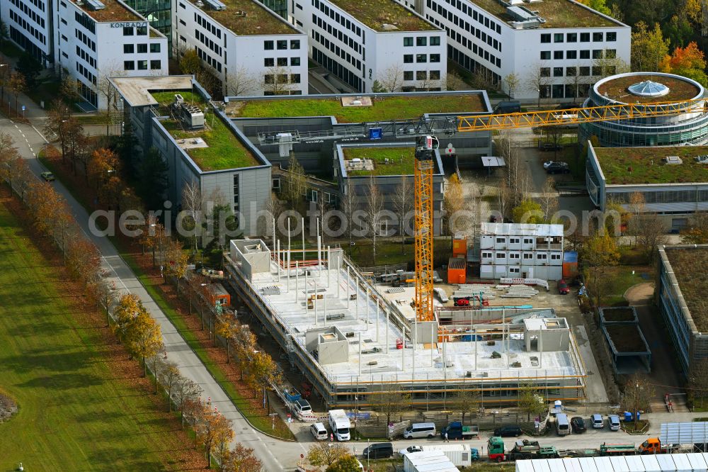 Aerial image München - Construction site to build a new office and commercial building on street Paul-Wassermann-Strasse - Am Huellgraben in the district Trudering-Riem in Munich in the state Bavaria, Germany