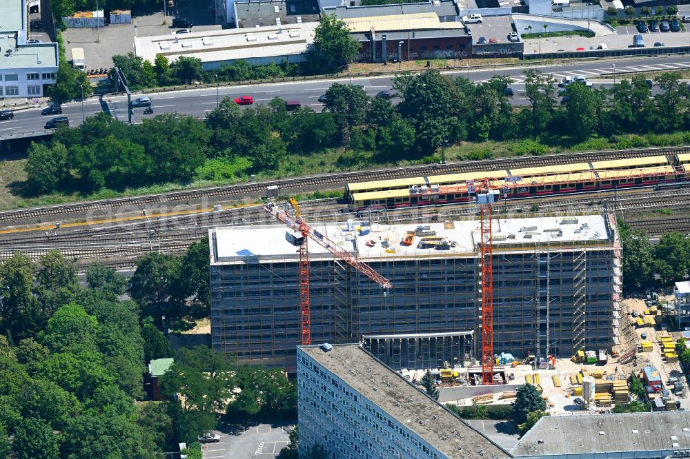 Aerial image Berlin - Construction site to build a new office and commercial building on street Epiphanienweg in the district Westend in Berlin, Germany