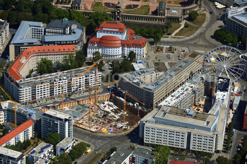 Aerial photograph Dresden - Construction site to build a new office and commercial building of TLG-Neubauprojekts Annenhoefe along the Freiberger und Hertha-Lindner-Strasse in the district Wilsdruffer Vorstadt in Dresden in the state Saxony, Germany