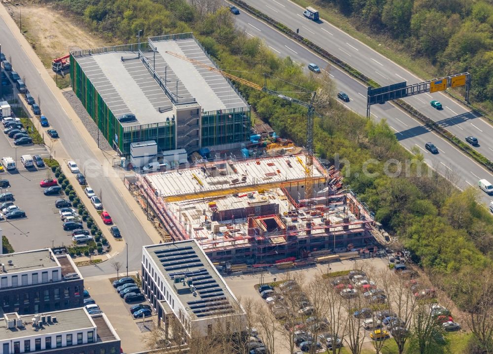 Dortmund from the bird's eye view: Construction site to build a new office and commercial building Pariser Bogen 5 of Schuermann Immobiliengesellschaft GmbH & Co.KG in the district Schueren-Neu in Dortmund in the state North Rhine-Westphalia, Germany