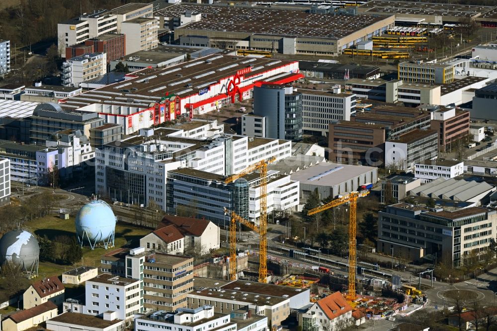 Stuttgart from the bird's eye view: Construction site to build a new office and commercial building of Polaris Office Am Wallgraben - Hessbruehlstrasse in the district Wallgraben-West in Stuttgart in the state Baden-Wuerttemberg, Germany