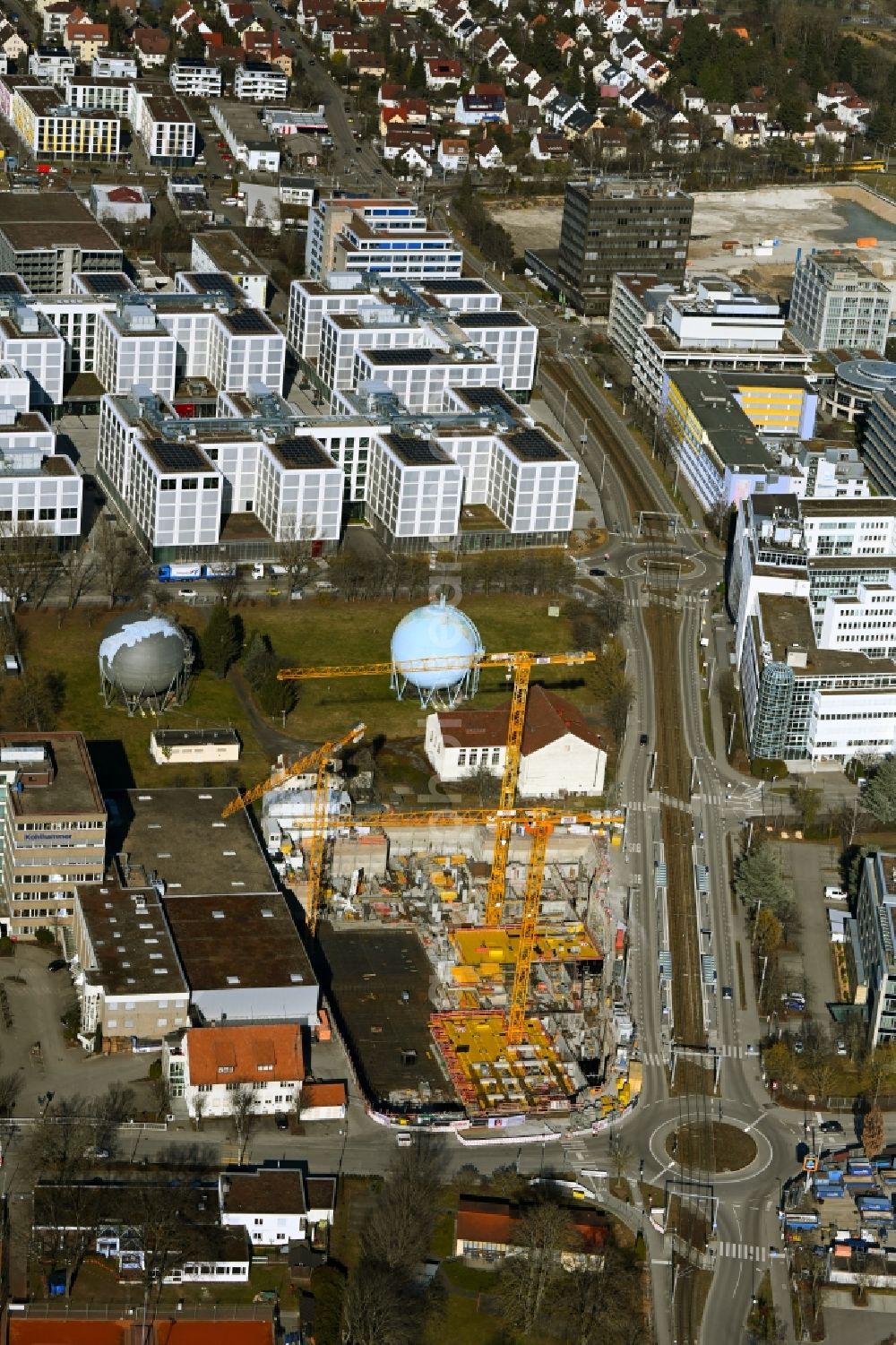 Aerial photograph Stuttgart - Construction site to build a new office and commercial building of Polaris Office Am Wallgraben - Hessbruehlstrasse in the district Wallgraben-West in Stuttgart in the state Baden-Wuerttemberg, Germany