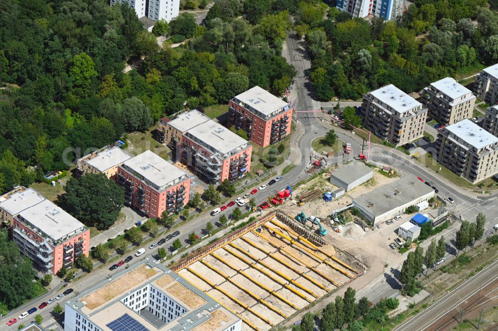 Aerial image Potsdam - Construction site to build a new office and commercial building on street Babelsberger Strasse in Potsdam in the state Brandenburg, Germany