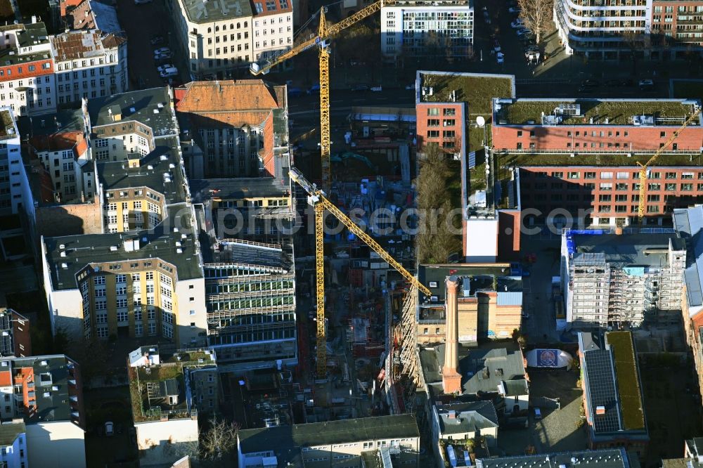 Berlin from above - Construction site to build a new office and commercial building of the project Schoenhauser Allee 9 on Schoenhauser Allee in the district Prenzlauer Berg in Berlin, Germany