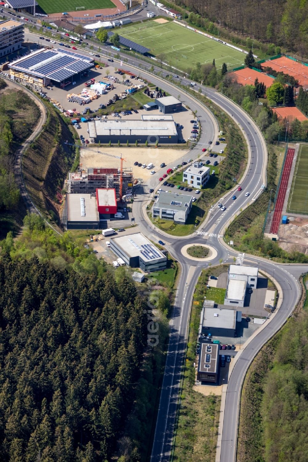 Siegen from above - Construction site to build a new office and commercial building of PSV MARKETING GMBH on Martinshardt in Siegen in the state North Rhine-Westphalia, Germany