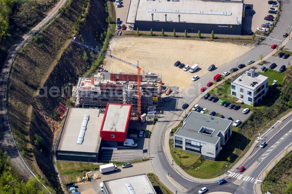 Aerial image Siegen - Construction site to build a new office and commercial building of PSV MARKETING GMBH on Martinshardt in Siegen in the state North Rhine-Westphalia, Germany