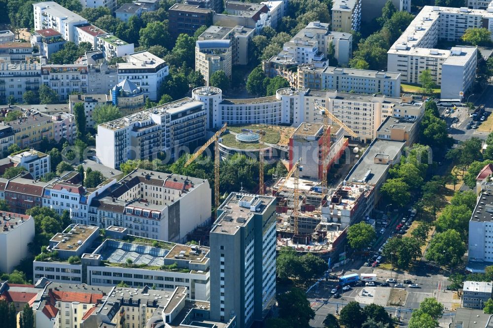 Aerial image Berlin - Construction site to build a new office and commercial building Quartier Bundesallee of SSN Investment Bundesallee Berlin GmbH on Bundesallee corner Nachodstrasse in Berlin, Germany