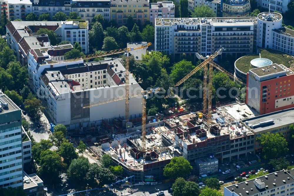 Aerial photograph Berlin - Construction site to build a new office and commercial building Quartier Bundesallee of SSN Investment Bundesallee Berlin GmbH on Bundesallee corner Nachodstrasse in Berlin, Germany