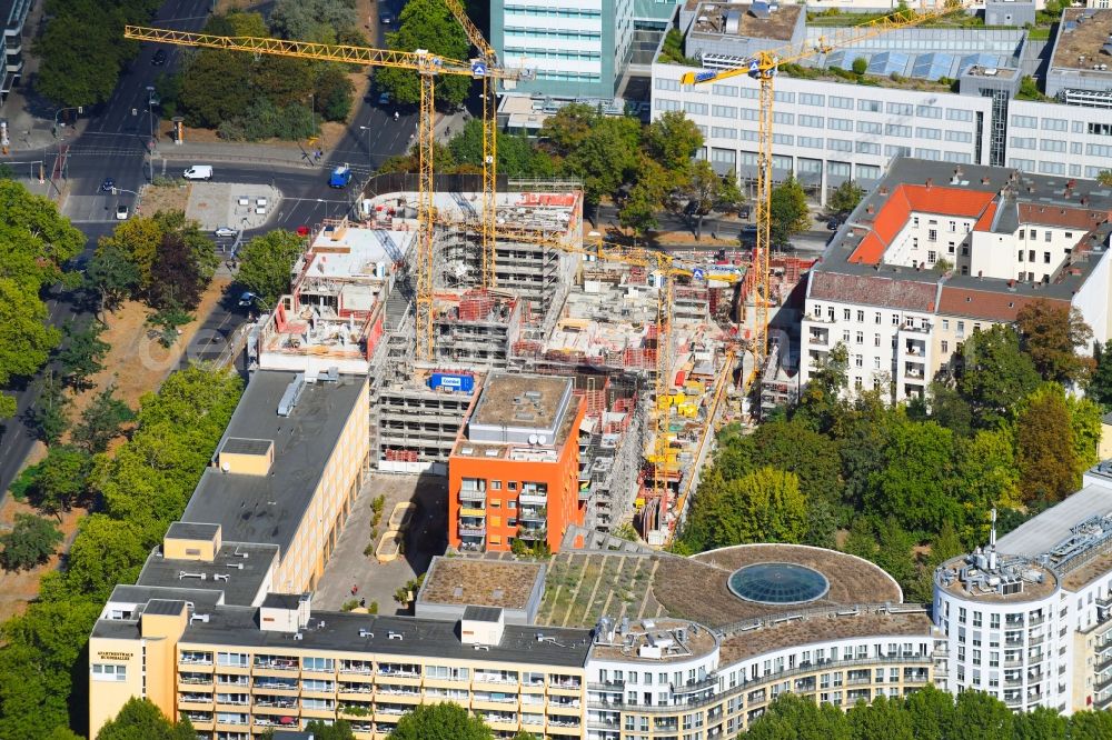 Aerial photograph Berlin - Construction site to build a new office and commercial building Quartier Bundesallee on Bundesallee corner Nachodstrasse in Berlin, Germany