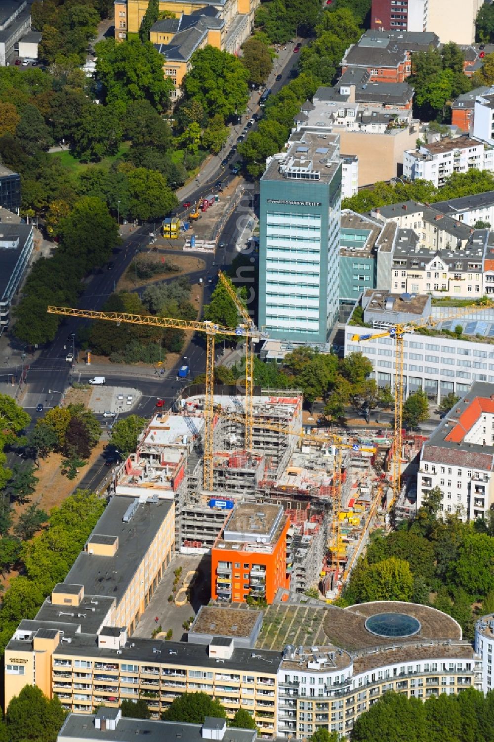 Berlin from above - Construction site to build a new office and commercial building Quartier Bundesallee on Bundesallee corner Nachodstrasse in Berlin, Germany