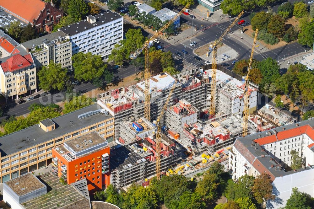 Berlin from above - Construction site to build a new office and commercial building Quartier Bundesallee on Bundesallee corner Nachodstrasse in Berlin, Germany