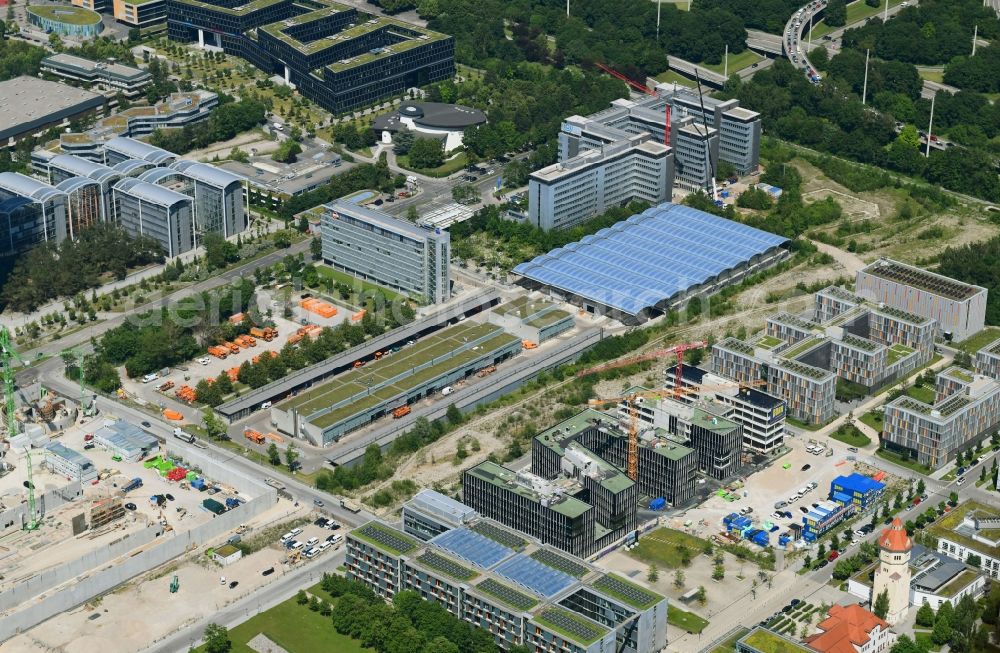 Aerial image München - Construction site to build a new office and commercial building QUBES on Agnes-Pockels-Bogen in the district Moosach in Munich in the state Bavaria, Germany