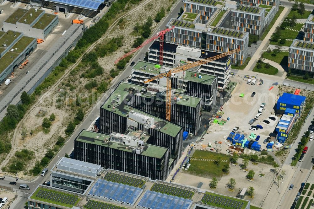 Aerial photograph München - Construction site to build a new office and commercial building QUBES on Agnes-Pockels-Bogen in the district Moosach in Munich in the state Bavaria, Germany