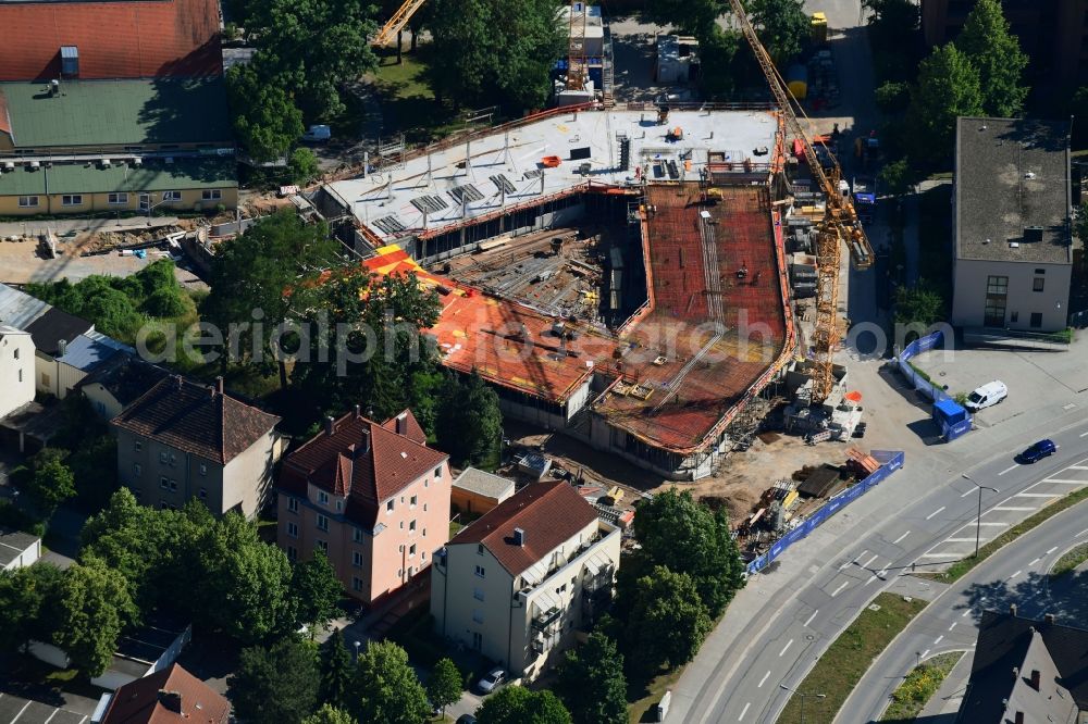 Aerial image Regensburg - Construction site to build a new office and commercial building of REWAG Regensburger Energie- and Wasserversorgung AG & Co KG on Greflingerstrasse in Regensburg in the state Bavaria, Germany