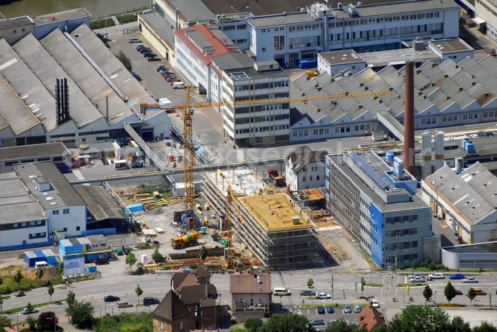 Neckarsulm from the bird's eye view: Construction site to build a new office and commercial building of Rheinmetall Automotive AG in Neckarsulm in the state Baden-Wuerttemberg, Germany