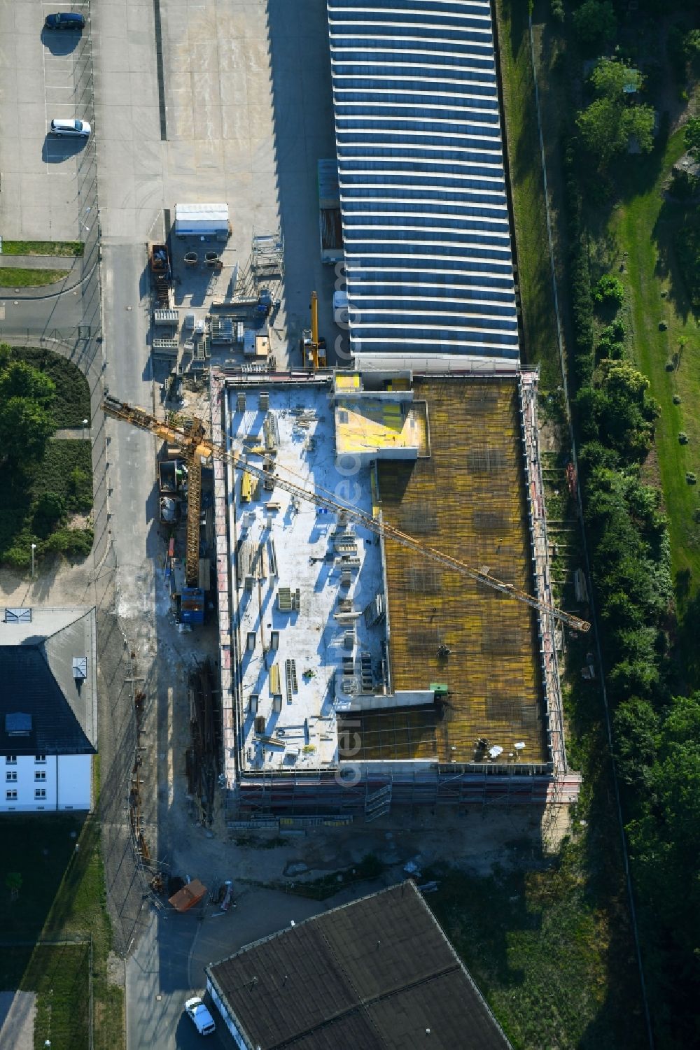 Rostock from above - Construction site to build a new office and commercial building on Gelaende of Bundeswehr on Kopernikusstrasse in Rostock in the state Mecklenburg - Western Pomerania, Germany