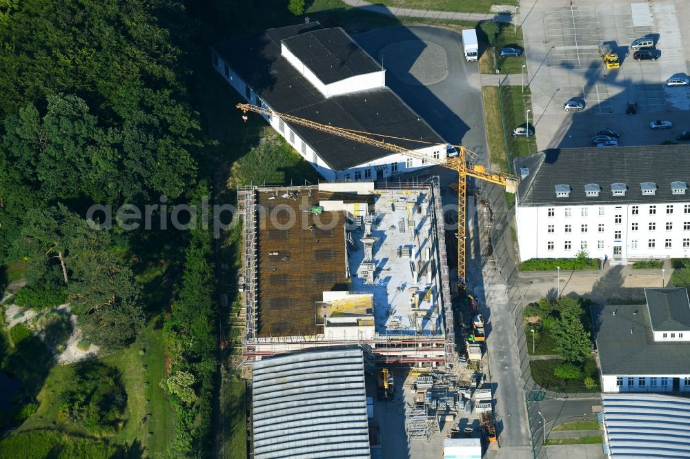 Rostock from above - Construction site to build a new office and commercial building on Gelaende of Bundeswehr on Kopernikusstrasse in Rostock in the state Mecklenburg - Western Pomerania, Germany