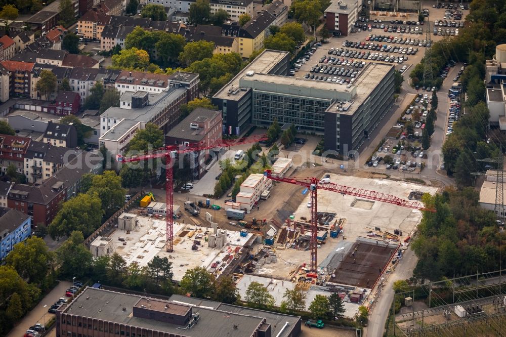 Essen from above - Construction site to build a new office and commercial building of RWE AG on Altenessener Strasse in Essen in the state North Rhine-Westphalia, Germany