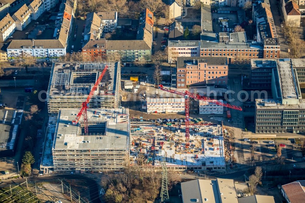 Essen from the bird's eye view: Construction site to build a new office and commercial building RWE Campus on Altenessener Strasse in the district Nordviertel in Essen in the state North Rhine-Westphalia, Germany