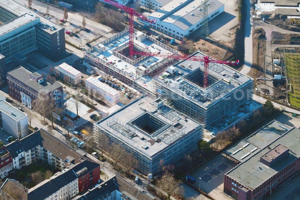 Aerial photograph Essen - Construction site to build a new office and commercial building RWE Campus on Altenessener Strasse in the district Nordviertel in Essen in the state North Rhine-Westphalia, Germany