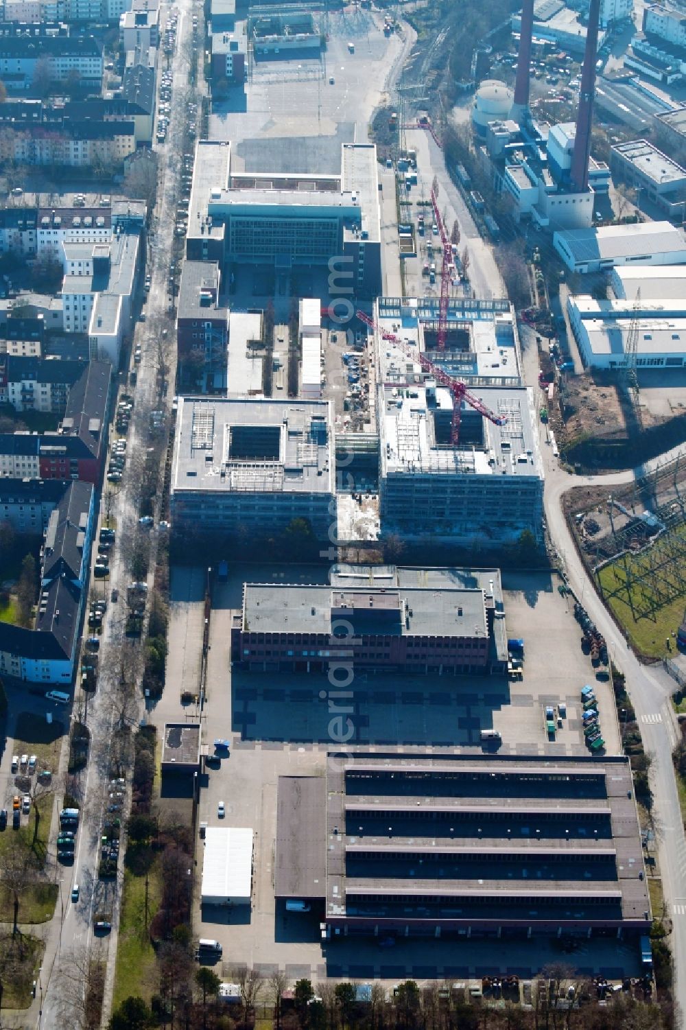 Essen from the bird's eye view: Construction site to build a new office and commercial building RWE Campus on Altenessener Strasse in the district Nordviertel in Essen in the state North Rhine-Westphalia, Germany