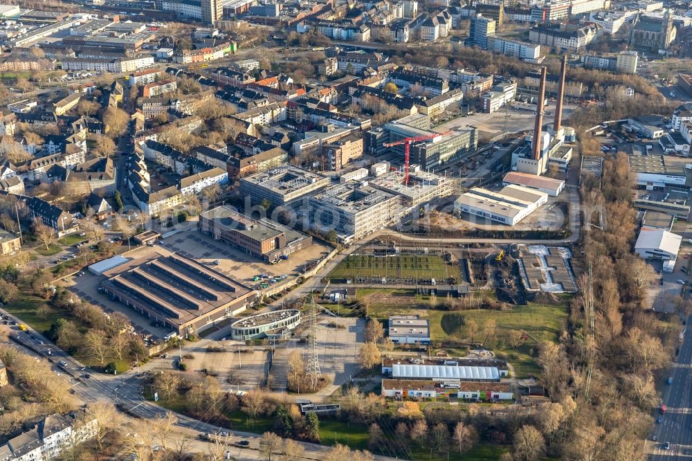 Essen from the bird's eye view: Construction site to build a new office and commercial building RWE Campus on Altenessener Strasse in the district Nordviertel in Essen in the state North Rhine-Westphalia, Germany