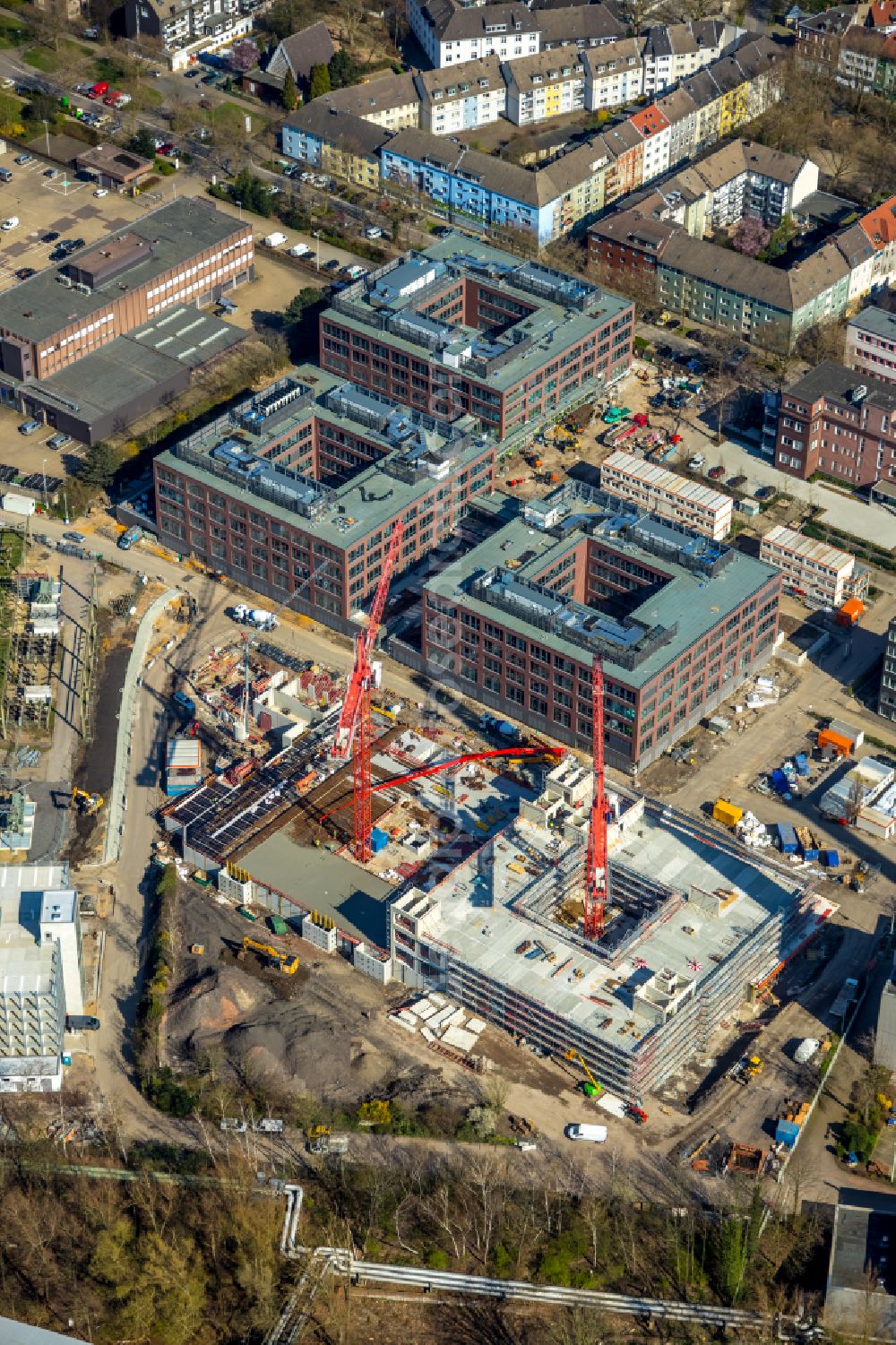 Aerial image Essen - Construction site to build a new office and commercial building of RWE Renewables GmbH on place RWE Platz in the district Nordviertel in Essen at Ruhrgebiet in the state North Rhine-Westphalia, Germany