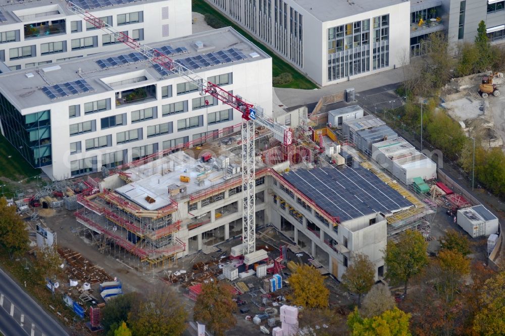 Göttingen from above - Construction site to build a new office and commercial building of Sartorius AG in Goettingen in the state Lower Saxony, Germany