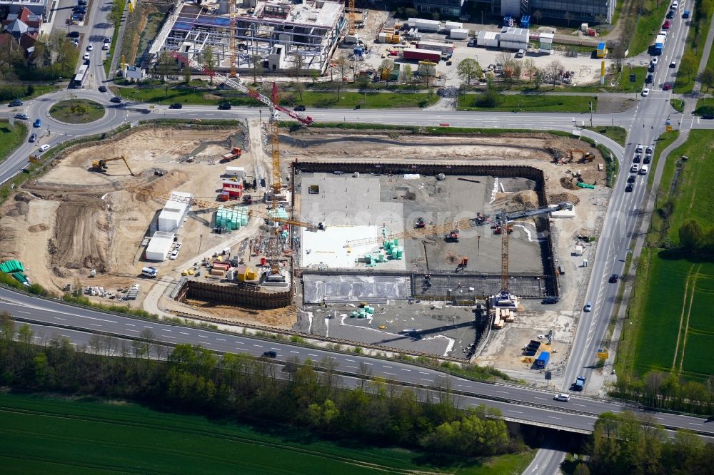 Aerial photograph Göttingen - Construction site to build a new office and commercial building of Sartorius AG in Goettingen in the state Lower Saxony, Germany