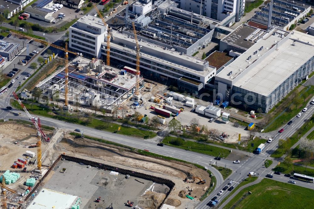 Göttingen from the bird's eye view: Construction site to build a new office and commercial building of Sartorius AG in Goettingen in the state Lower Saxony, Germany