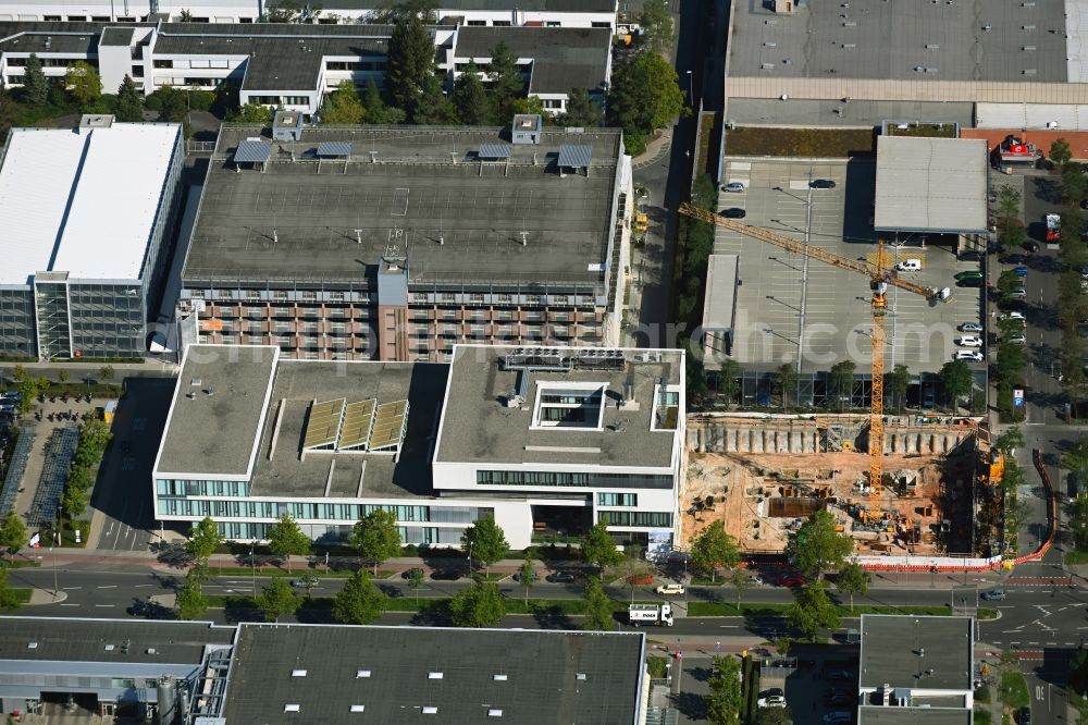 Aerial image Erlangen - Construction site to build a new office and commercial building Siemens Healthineers on Allee am Roethelheimpark in Erlangen in the state Bavaria, Germany