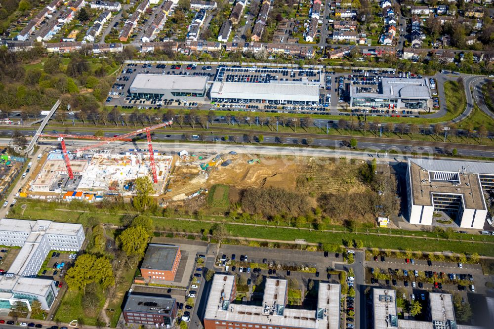 Aerial image Dortmund - Construction site to build a new office and commercial building SKOFFICE by Stadtkrone-Ost on street Freie-Vogel-Strasse in the district Schueren-Neu in Dortmund at Ruhrgebiet in the state North Rhine-Westphalia, Germany