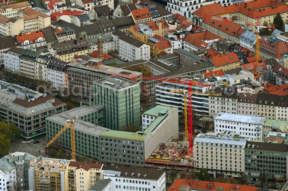 Aerial photograph München - Construction site to build a new office and commercial building on Sonnenstrasse in the district Ludwigsvorstadt-Isarvorstadt in Munich in the state Bavaria, Germany